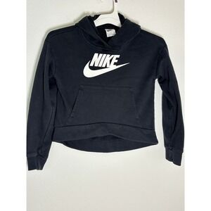 Nike Girls Black Fleece Pullover Hoodie White Futura Logo Size Medium Sweatshirt